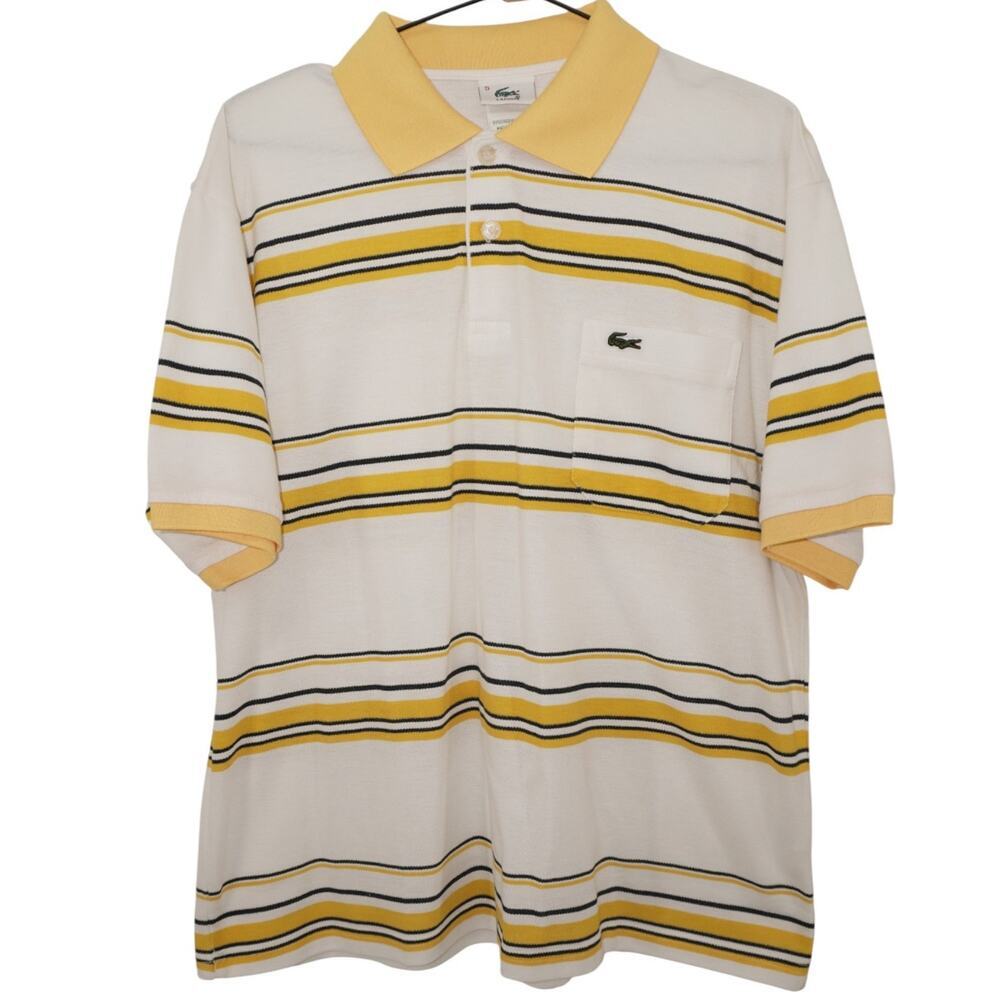 Vintage Lacoste Polo Shirt Yellow White Stripe Crocodile Logo Mens Large France - Picture 4 of 8